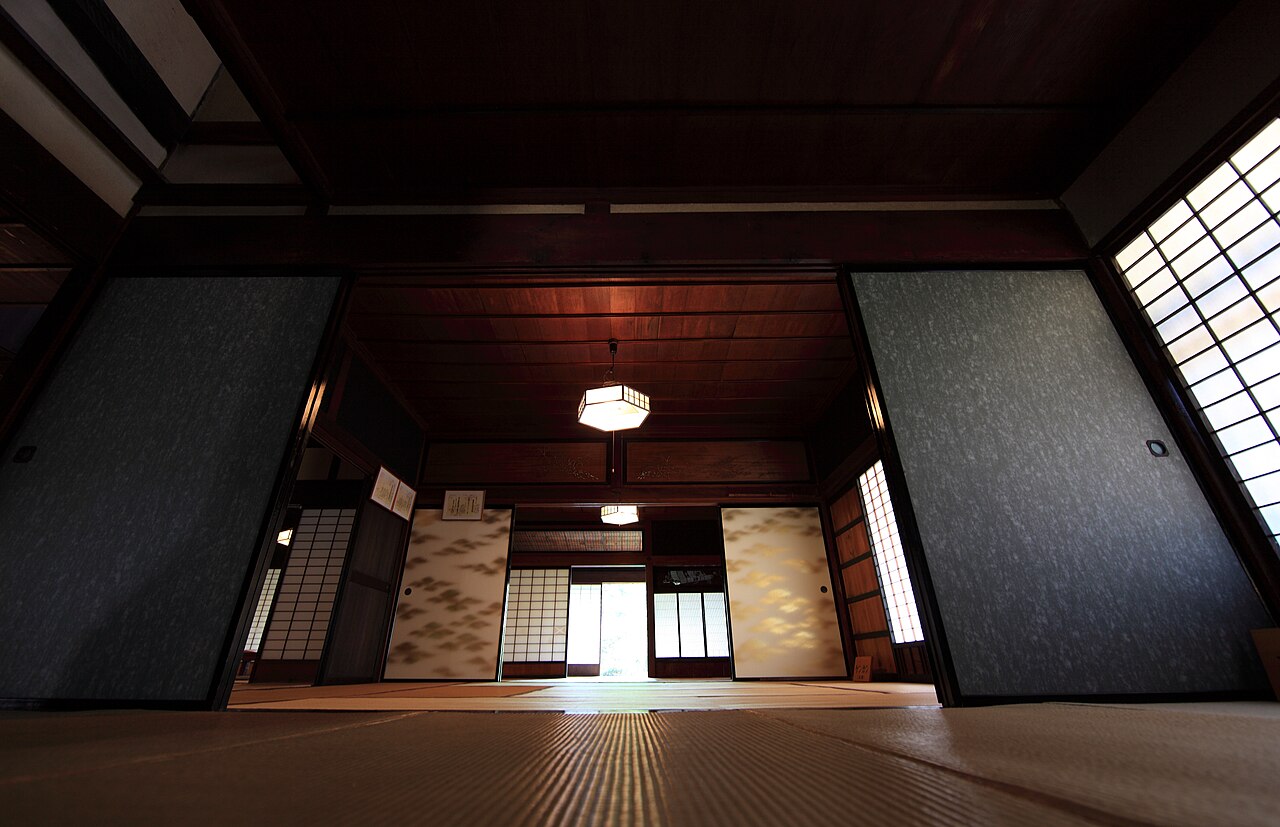 Tatami rooms, timber beams and sliding screens inside the Baba family house in Matsumoto.